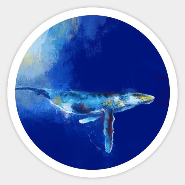 Deep Blue Whale - Ocean Digital Art Sticker by Flo Art Studio